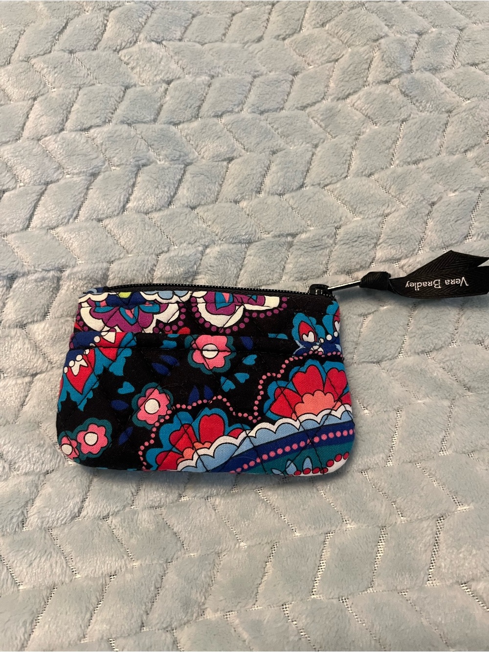 Vera Bradley Black Multi Floral zip coin pouch NWOT